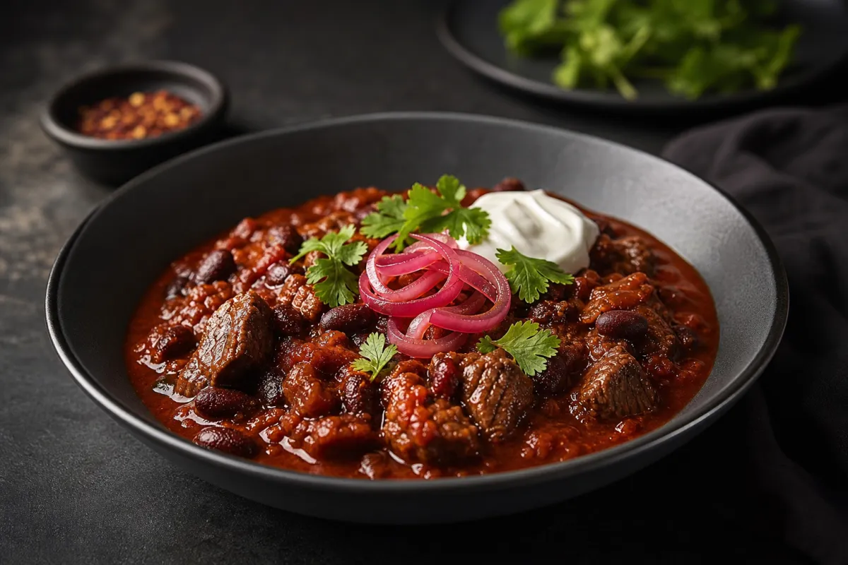 Chili con carne gastronomique, mijoté au bœuf et au chocolat